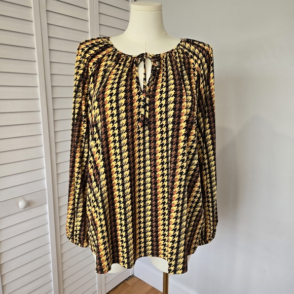 Belldini Houndstooth Blouse Women's 2X Retro 70s‎ Peasant Boho Eclectic Stretchy - Picture 4 of 13